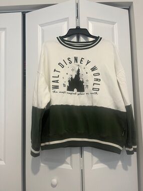 Disney Two-Tone White and Olive Green Crewneck Sweatshirt